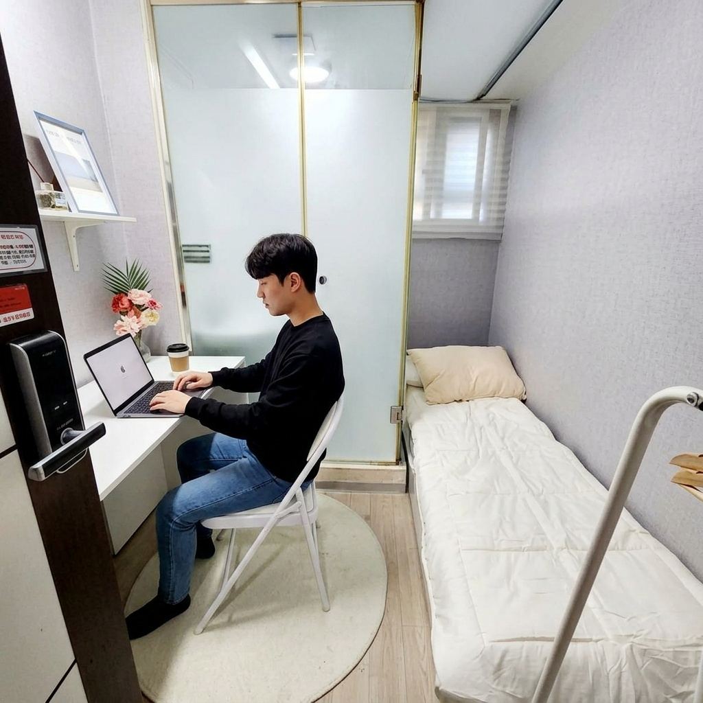 건대 고시원 드림스테이 건대 샤워실이 딸린 객실의 책상 자리